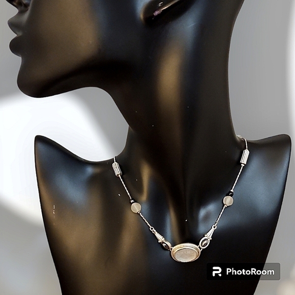 Pewter Hematite Floral Glass Focal Chain Necklace - Picture 1 of 10